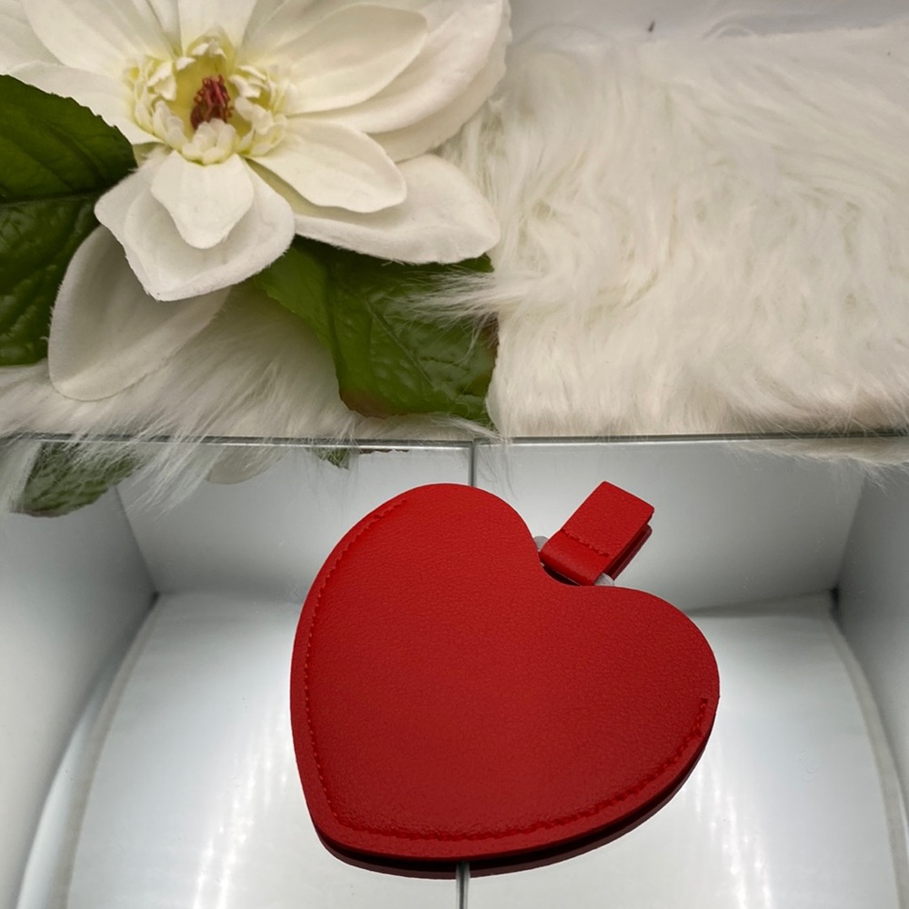 Red heart shaped mirror, stainless steel mirror Vegan Leather Case EMBOSSED